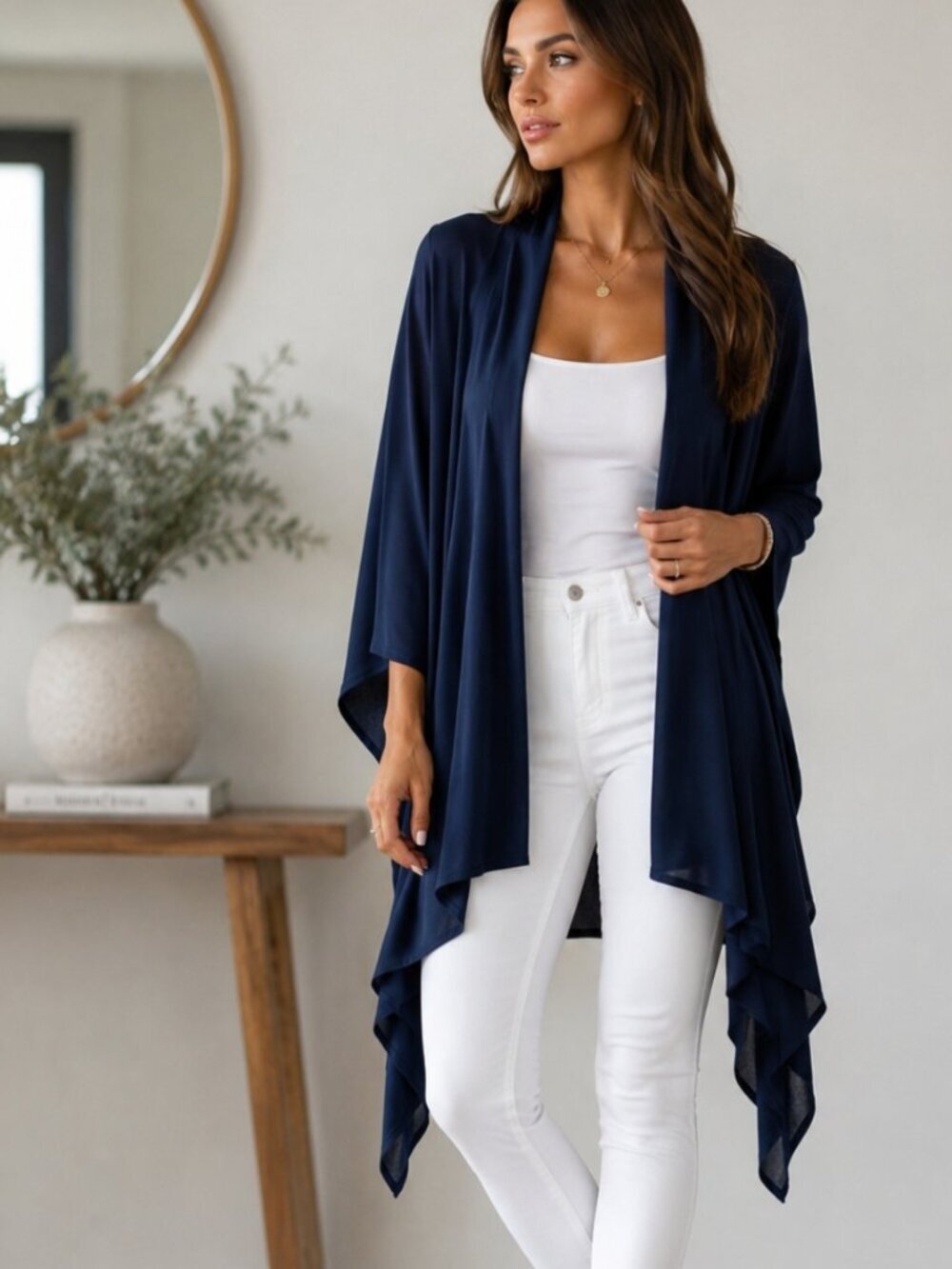 Soft surroundings blue Boho Versatile Neutral feaux suede waterfall cardigan XXL
